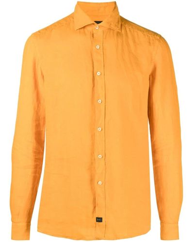 Fay Long-sleeve Linen Shirt - Orange