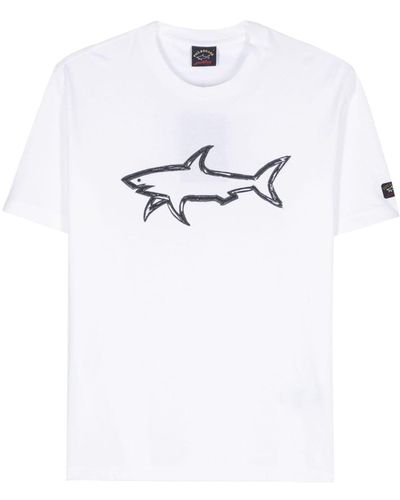Paul & Shark T-Shirt aus Bio-Baumwolle mit Hai-Print - Weiß