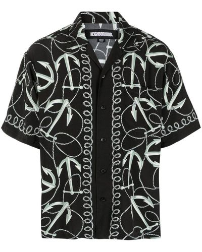 Neighborhood Anchor-print Camp Shirt - Black