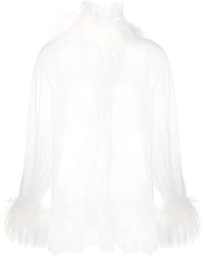 Styland Bluse mit Straußenfedern - Weiß