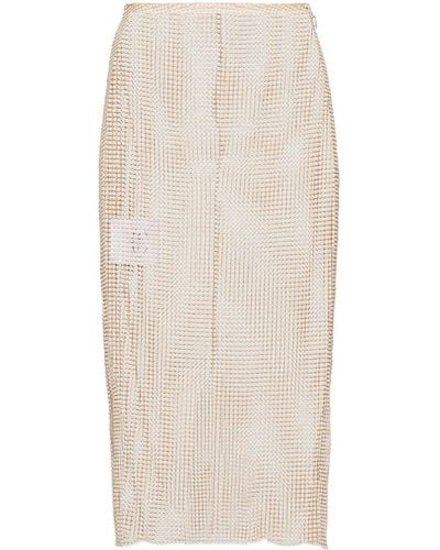 Prada Pearl-embroidered Mesh Midi Skirt - Natural