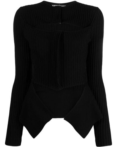 ANDREADAMO Asymmetric Cropped Sweater - Black