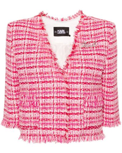Karl Lagerfeld Veste en tweed à broche logo - Rose