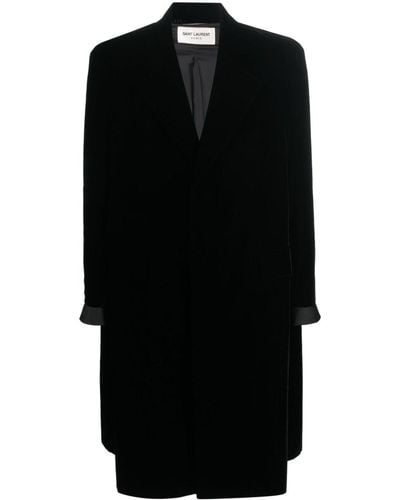 Saint Laurent Einreihiger Mantel aus Samt - Schwarz