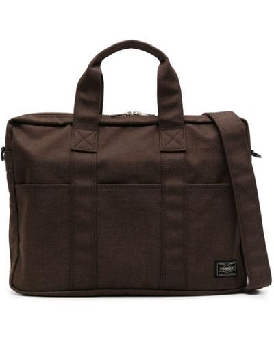 Porter-Yoshida and Co Logo-patch Canvas Briefcase - Brown