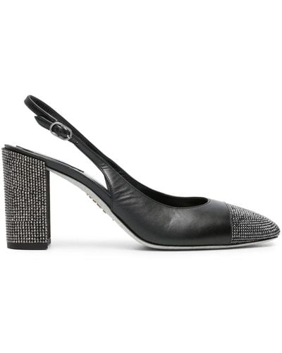 Rene Caovilla 90mm Crystal-embellished Leather Court Shoes - Metallic