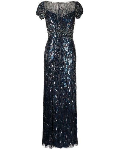 Jenny Packham Sequinned Crystal-embellished Gown - Blue