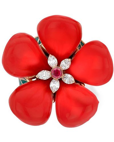 Pragnell Wildflower Poppy ルビー&ダイヤモンド リング 18kイエローゴールド - レッド