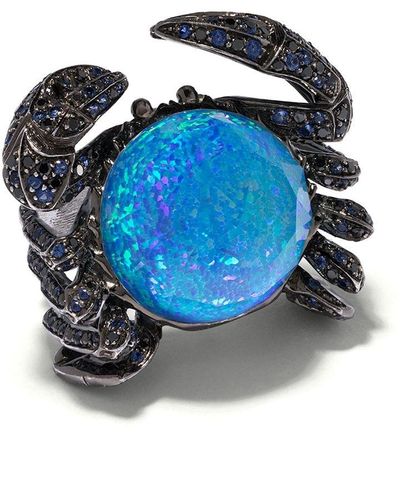 Stephen Webster Black Rhodium 18kt White Gold No Regrets Jewels Verne Crystal Haze Crab Diamond, Sapphire And Quartz Ring - Metallic