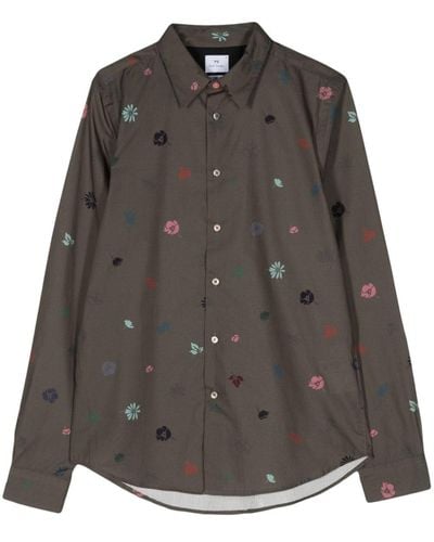 PS by Paul Smith Floral-print Organic Cotton Shirt - Gray