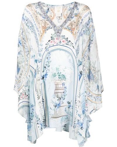 Camilla Abstract-pattern Print Silk Dress - Blue