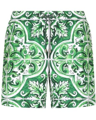 Dolce & Gabbana Majolica-print Drawstring Swim Shorts - Green