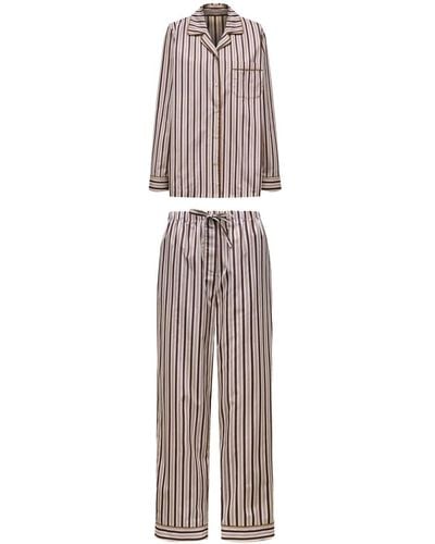 12 STOREEZ Striped Cotton Pajama Set - White
