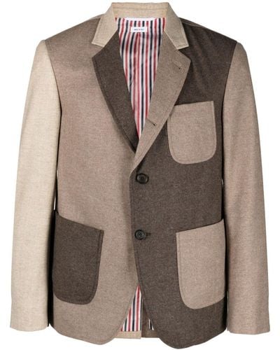 Thom Browne Blazer en laine à design colour block - Marron