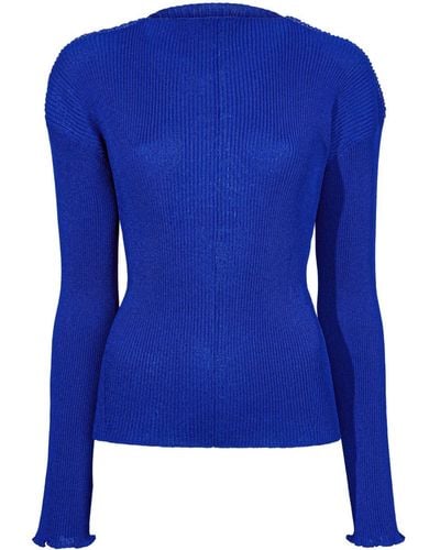 Proenza Schouler Mock-neck Ribbed Sweatshirt - Blue