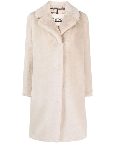 Herno Faux-fur Single-breasted Coat - Natural