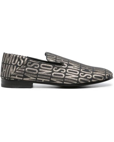 Moschino Jacquard-logo Almond-toe Loafers - Grey