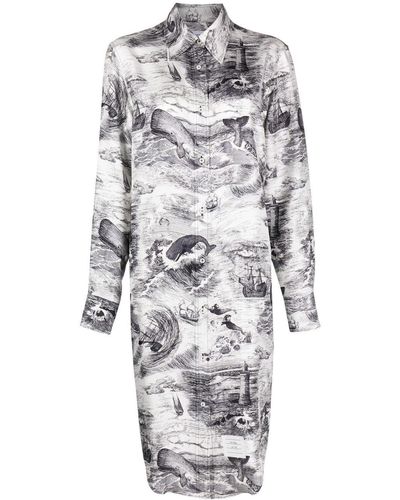 Thom Browne Nautical-print Midi Dress - Grey