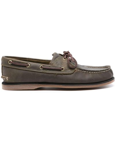 Timberland Logo-embossed leather boat shoes - Marrón