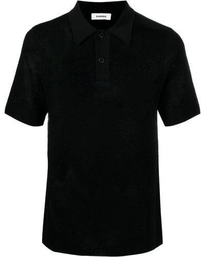Sandro Waffle-knit Polo Shirt - Black