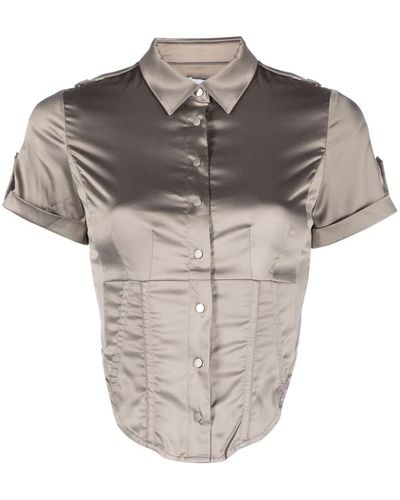 Miaou Max Cropped Satin Shirt - Grey