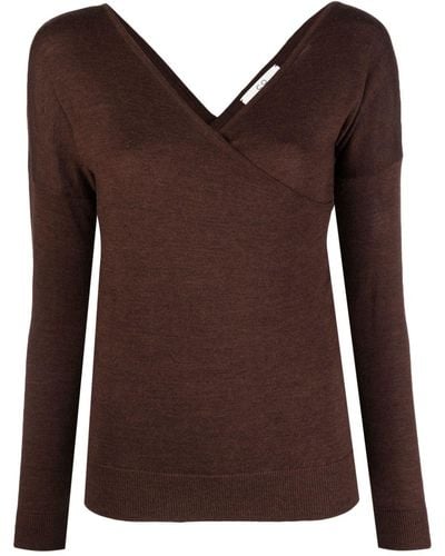Co. Crossover-neck Fine-knit Sweater - Brown