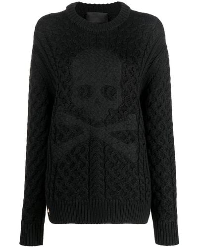 Philipp Plein Embossed Skull Wool Sweater - Black