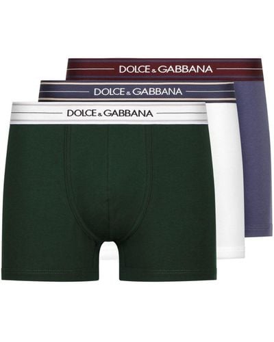 Dolce & Gabbana Pack de tres bóxeres con franja del logo - Verde