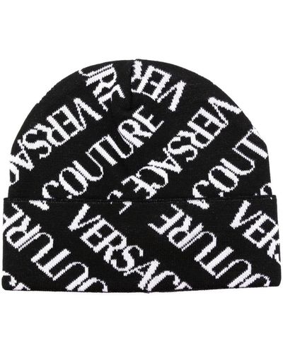 Versace Jeans Couture Bonnet en maille intarsia à logo - Noir