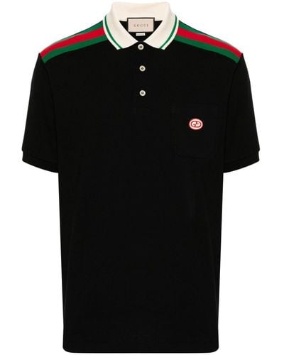 Gucci Brand-appliqué Striped-trim Cotton-jersey Polo Shirt - Black