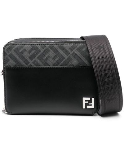 Fendi Ff Organizer Leren Schoudertas - Zwart