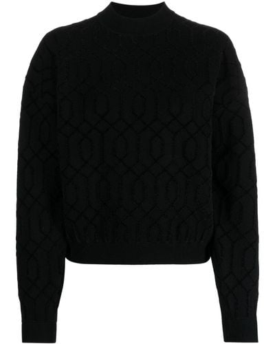 Emporio Armani Patterned-intarsia Crew-neck Sweater - Black