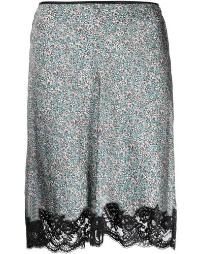 Rabanne Lace-trim Floral-print Skirt - Green