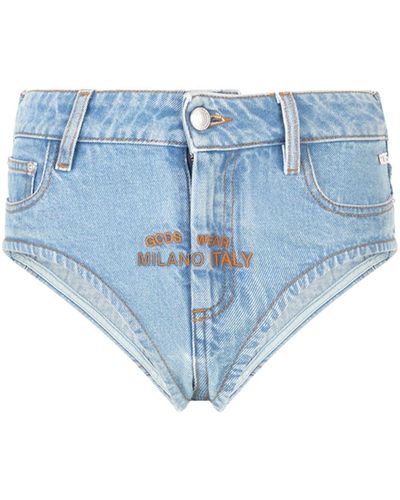 Gcds Pantalones vaqueros cortos con logo bordado - Azul
