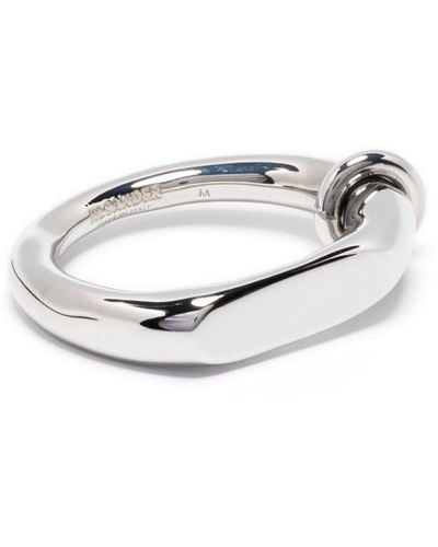 Jil Sander Logo-engraved Ribbed-detail Ring - White