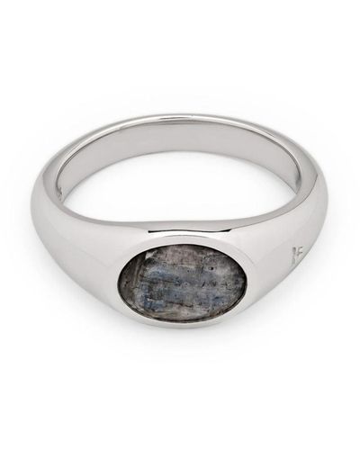 Tom Wood Joe Recycled Silver Larvikite Ring - White