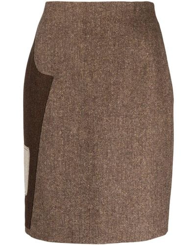Moschino Contrasting-panel Pencil Skirt - Brown