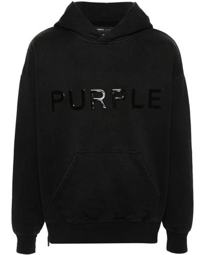 Purple Brand Logo-patch Cotton Hoodie - Black