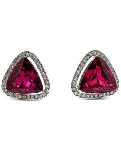 JENNIFER GIBSON JEWELLERY Vintage Pink Trillion Crystal Earrings 1970s - Red