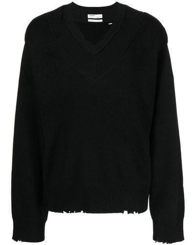 C2H4 Layered Distressed-finish Sweater - Black