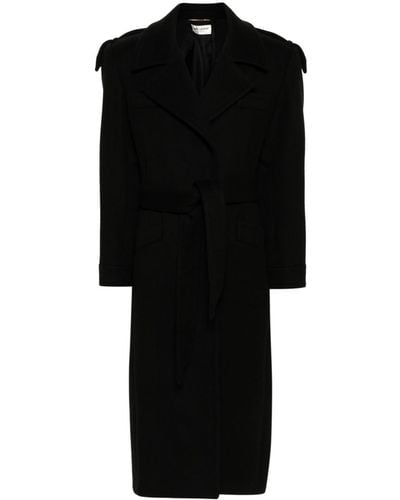 Saint Laurent Tied-waist Midi Coat - Black