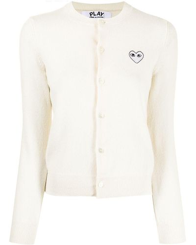 COMME DES GARÇONS PLAY Embroidered Heart Knit Cardigan - White