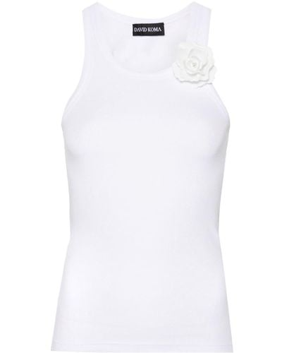 David Koma Fein geripptes Trägershirt mit Blumen-Brosche - Weiß