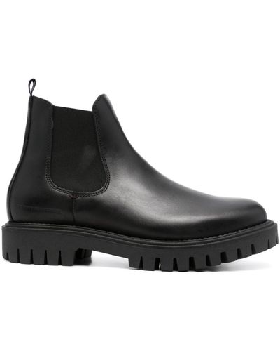 Tommy Hilfiger Round-toe Slip-on Leather Boots - Black