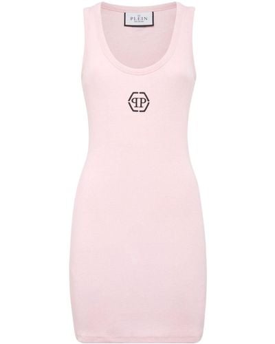 Philipp Plein Logo-embroidered Ribbed Dress - Pink