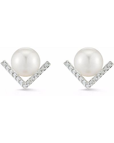 Mateo 14kt White Gold Right Angle Pearl Stud Earring - Metallic