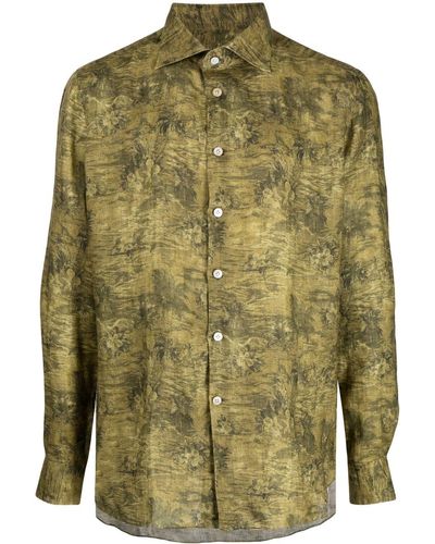 Kiton Floral-print Linen Shirt - Green