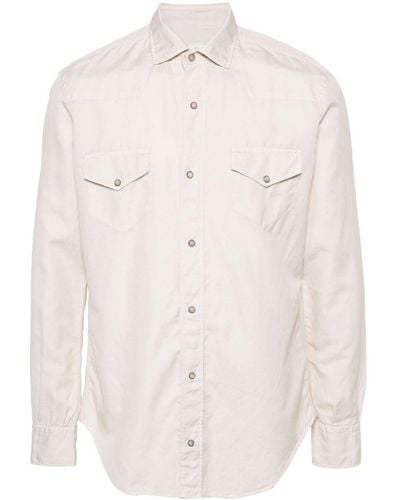 Eleventy Poplin Cotton-blend Shirt - Natural