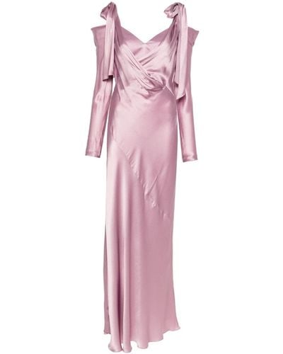 Alberta Ferretti Satin Draped Maxi Dress - Pink