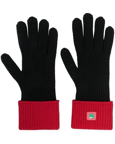 KENZO Logo-patch Ribbed-knit Gloves - Black